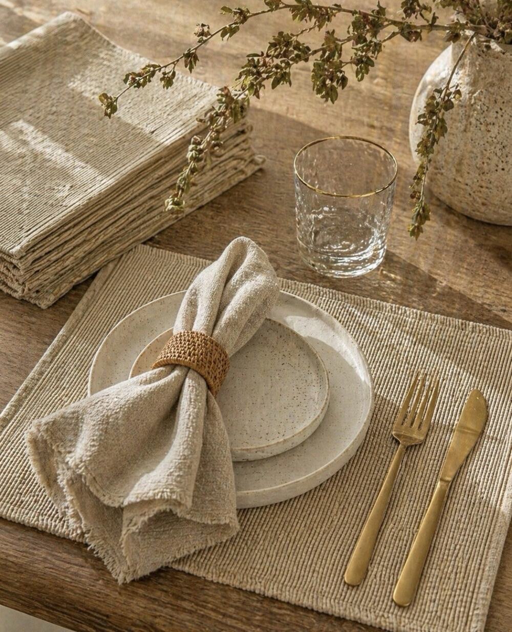“Set of 6 Pier 1 Ribbed Placemats Neutral Beige Textured Minimalist Table Decor”